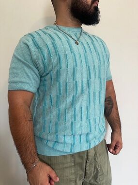 Peletti Men's Light Gray & Teal Crewneck Sweater